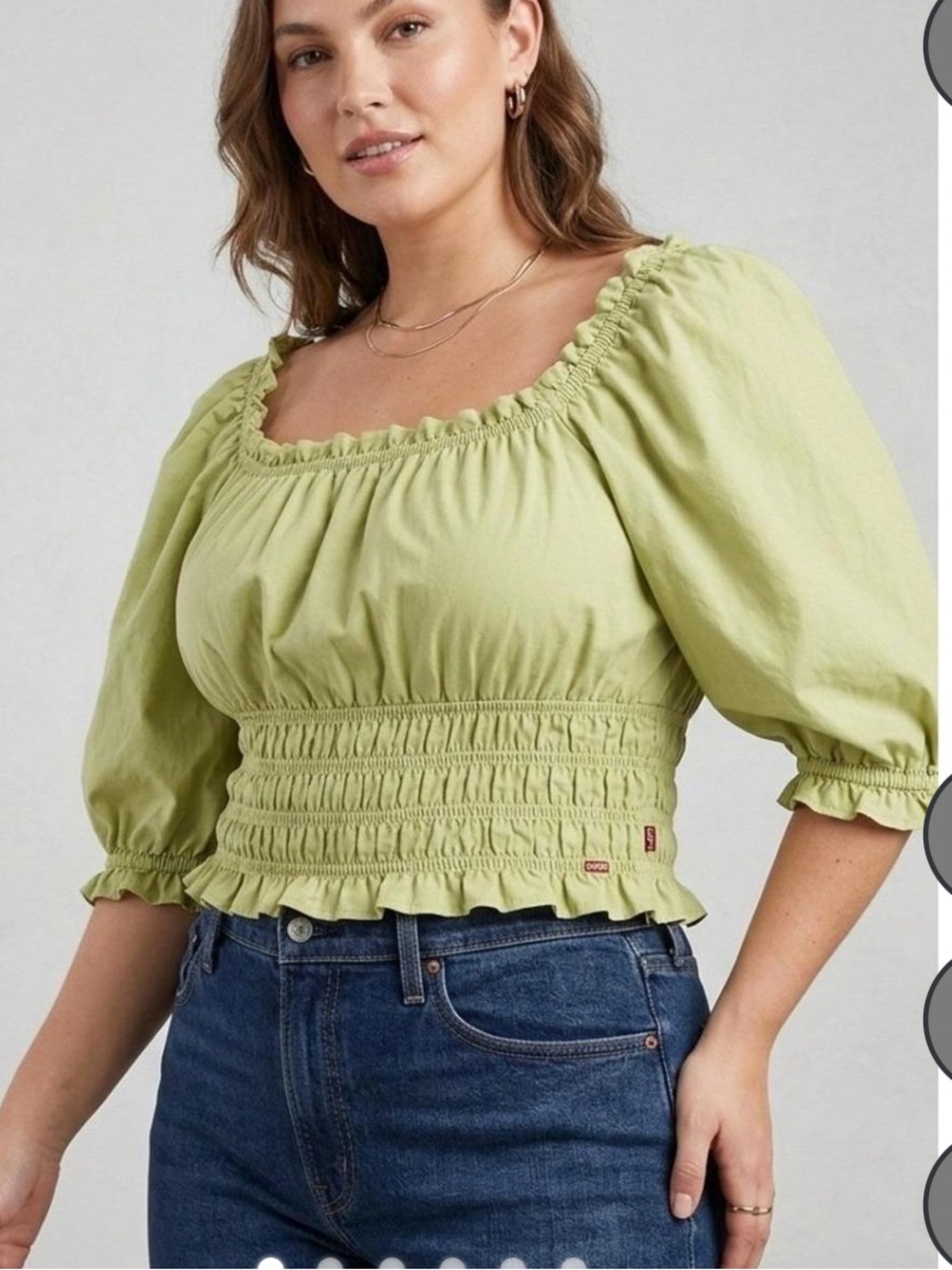 Levi’s Puff-Sleeve Smocked Crop Top - Light Green for women size XL